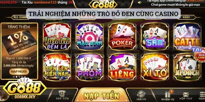 Trải nghiệm những trò đỏ đen cùng casino Go88
