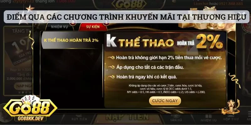 Điểm qua các chương trình khuyến mãi tại thương hiệu Go88 đình đám